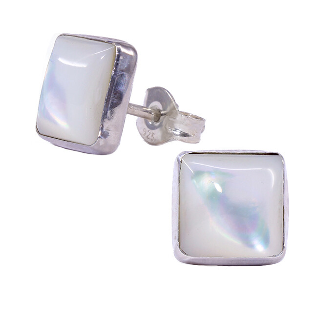 Mother of Pearl 8mm Sterling Silver Square Posts - P9-MOP