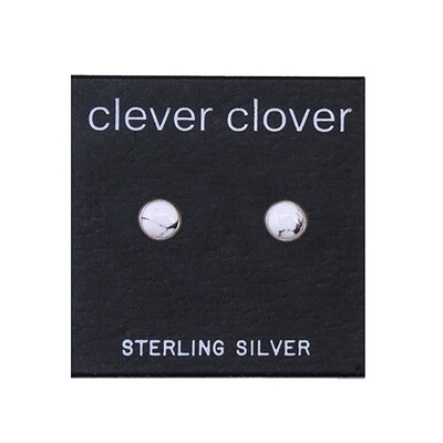 White Marbleized 5mm Sterling Silver Circle Posts - P5-HOW