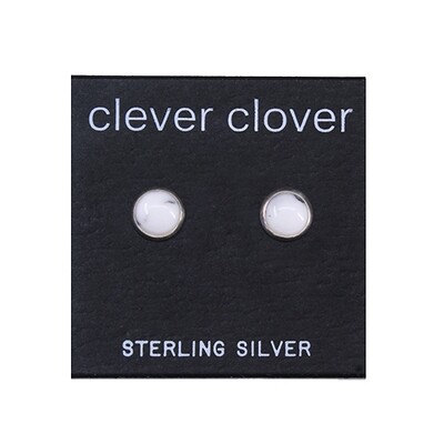 White Marbleized 6mm Sterling Silver Circle Posts - P6-HOW