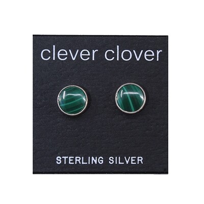 Malachite 8mm Sterling Silver Circle Posts - P8-MAL