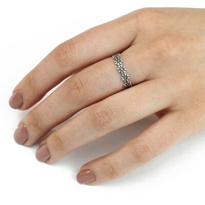 RP2186 Sterling Silver Daisies Ring