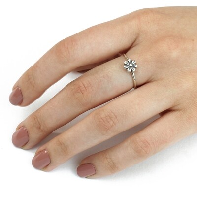 RP3686 Sterling Silver Single Flower Ring