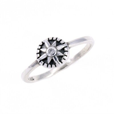 RP3137 Sterling Silver Compass Rose Star CZ Ring