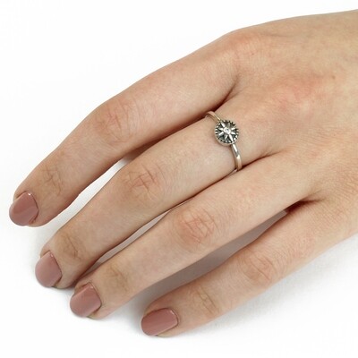 RP3137 Sterling Silver Compass Rose Star CZ Ring