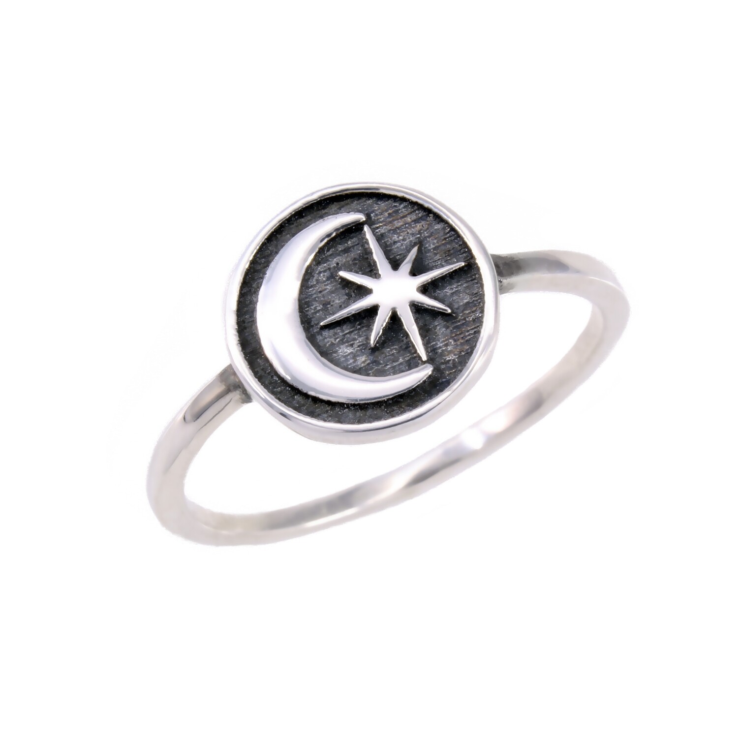 RP3349 Sterling Silver Moon/Star Disk Ring