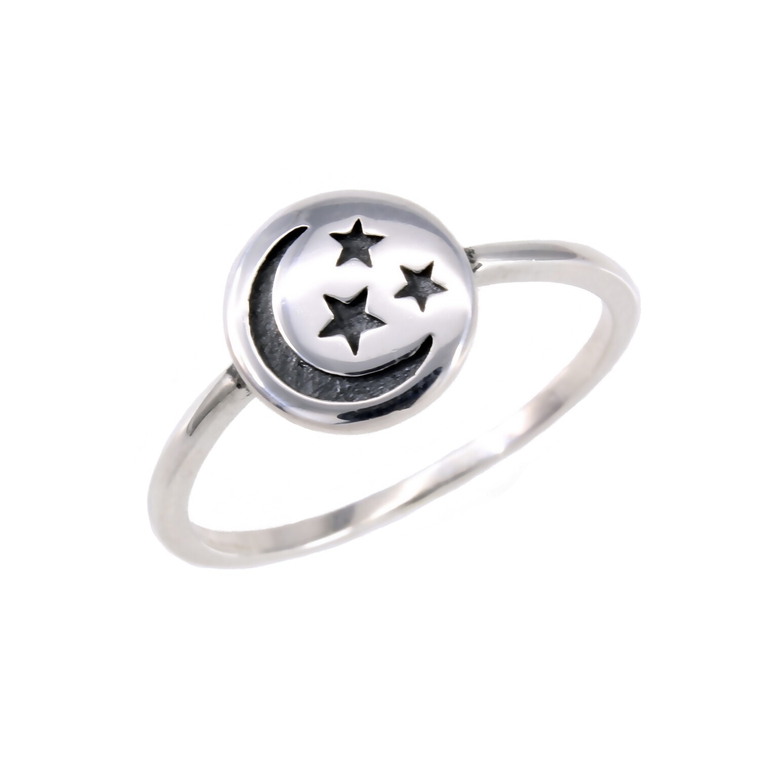 RP3595 Sterling Silver Moon + Stars Disk Ring