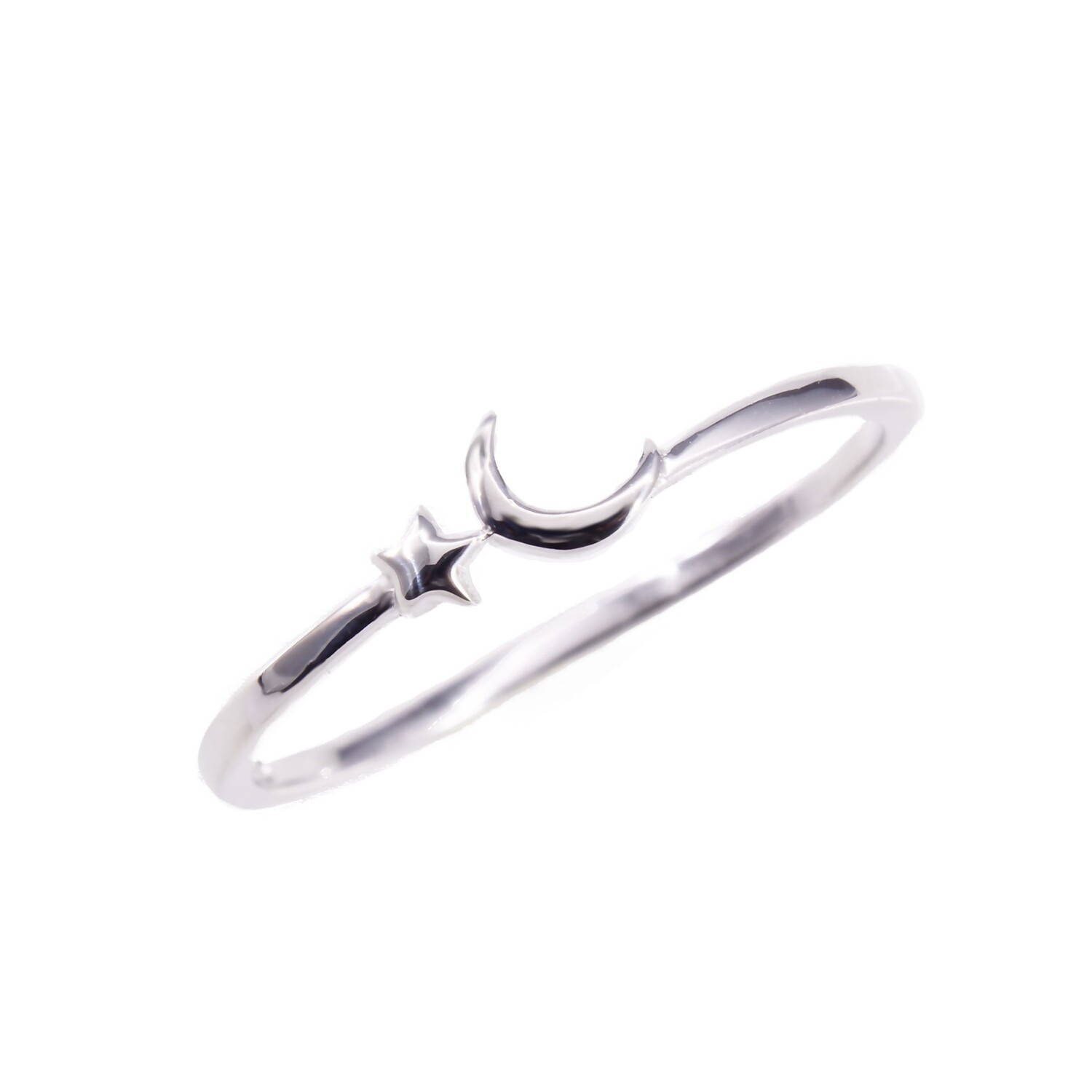 RP3622 Sterling Silver Tiny Crescent Star Ring