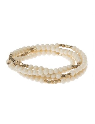 SW003 Stone Wrap Bracelet/Necklace - White Fossil Jasper