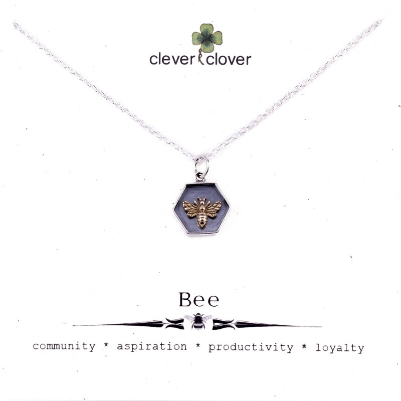 SSN6187 Sterling Silver Hexagon + Bronze Bee Necklace