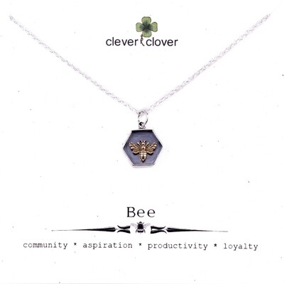 SSN6187 Sterling Silver Hexagon + Bronze Bee Necklace