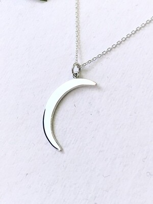 SSN1130 Sterling Silver Large Crescent Moon Necklace