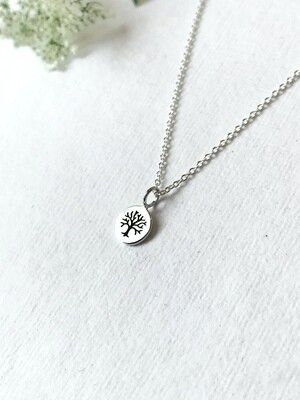 SSN1148 Sterling Silver Mini Round Tree of Life Necklace
