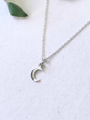 SSN1365 Sterling Silver Tiny Crescent Moon Necklace