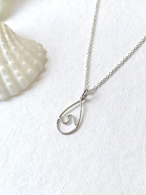 SSN3238 Sterling Silver Teardrop Open Wave Necklace