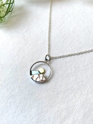 SSN3115 Sterling Silver+Bronze Sun  Mountain Range Necklace