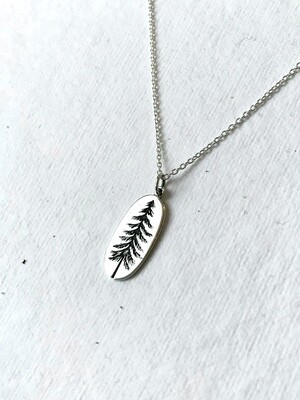 SSN4030 Sterling Silver Etched Oval Pine Tree Necklace