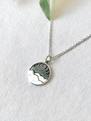 SSN4085 Sterling Silver Mountain with Cutout Moon Phases Necklace