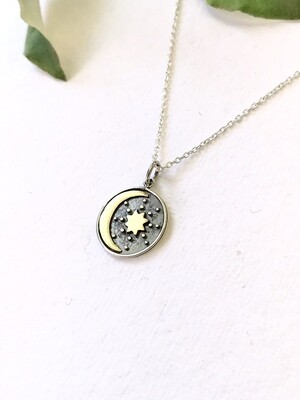 SSN3291 Sterling Silver + Bronze Moon/Sun Talisman Necklace