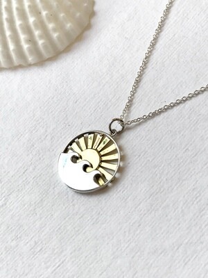 SSN3321 Sterling Silver Waves + Bronze Sunset Necklace