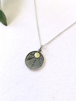 SSN3290 Sterling Silver + Bronze Sun Talisman Necklace