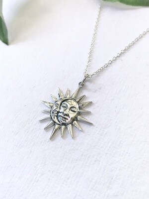 SSN6120 Sterling Silver Sun + Moon Necklace