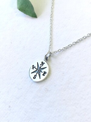 SSN832 Sterling Silver Small Compass Necklace