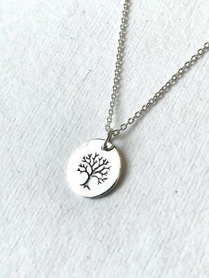 SSN731 Sterling Silver Small Etched Tree of Life Necklace