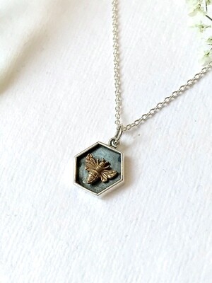SSN6187 Sterling Silver Hexagon + Bronze Bee Necklace