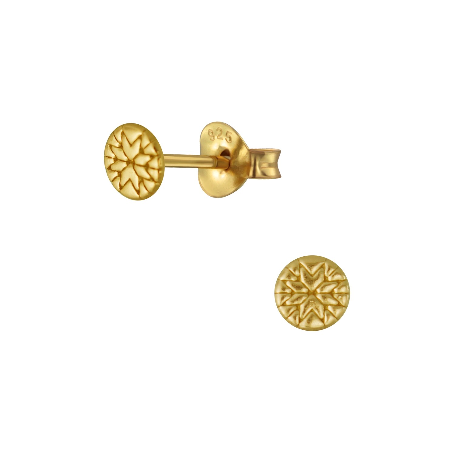 Tiny Floral Stamped Circle Posts - Gold Plated Sterling Silver - P60-6