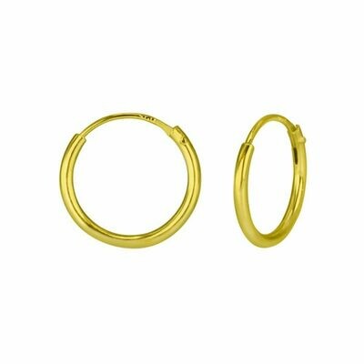 14k Gold Dipped Sterling Silver 12mm Thin Endless Hoops
