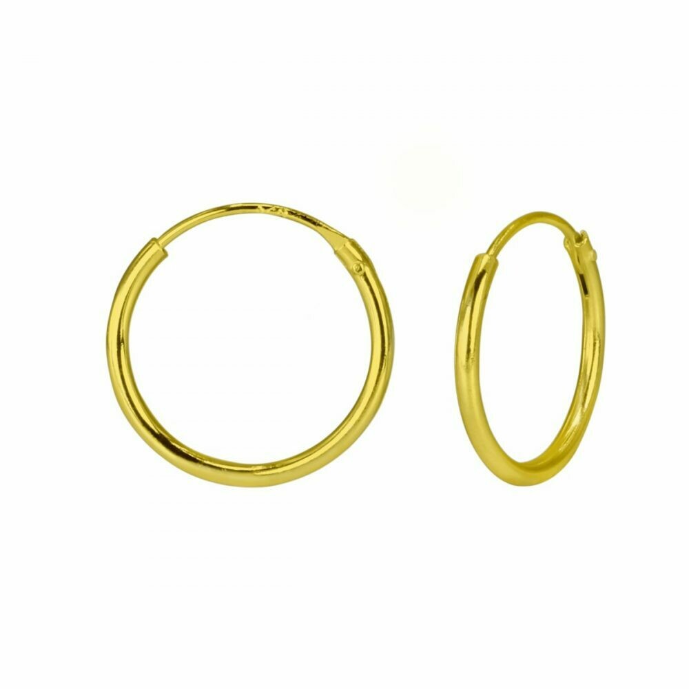 14k Gold Dipped Sterling Silver 14mm Thin Endless Hoops