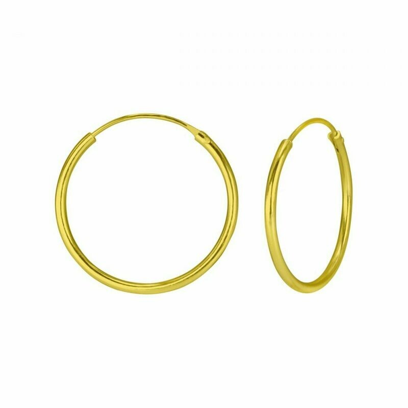14k Gold Dipped Sterling Silver 20mm Thin Endless Hoops
