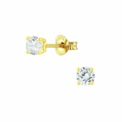 4mm Round Clear CZ Posts - Gold Plated Sterling Silver - P63-5