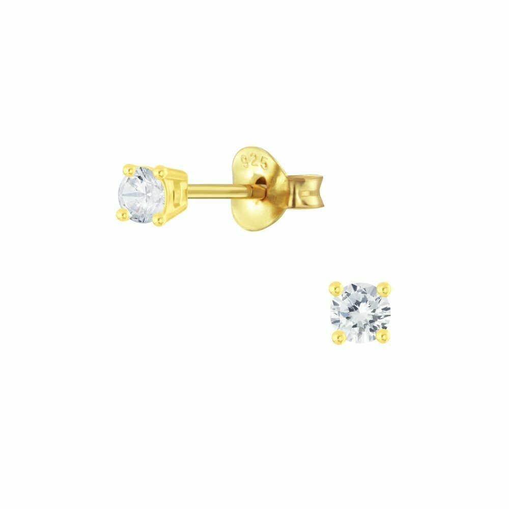 3mm Round Clear CZ Posts - Gold Plated Sterling Silver - P63-3