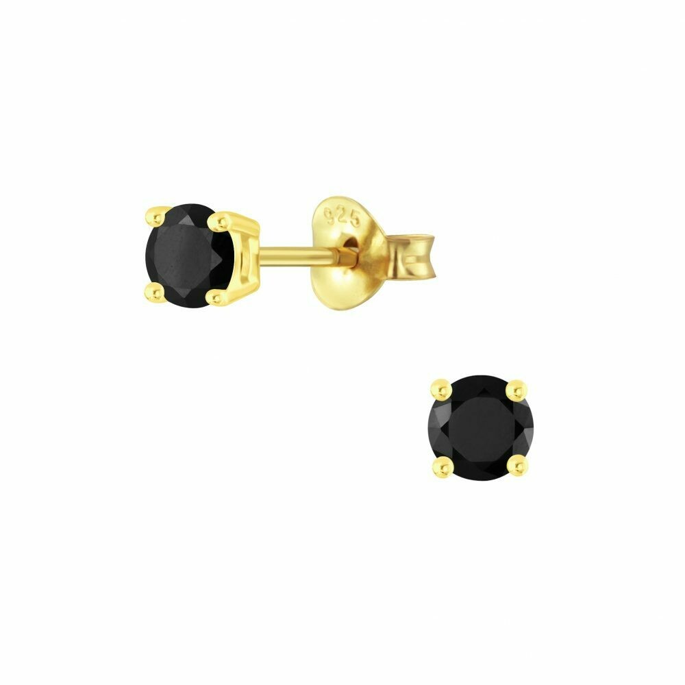4mm Round Black CZ Posts - Gold Plated Sterling Silver - P63-6