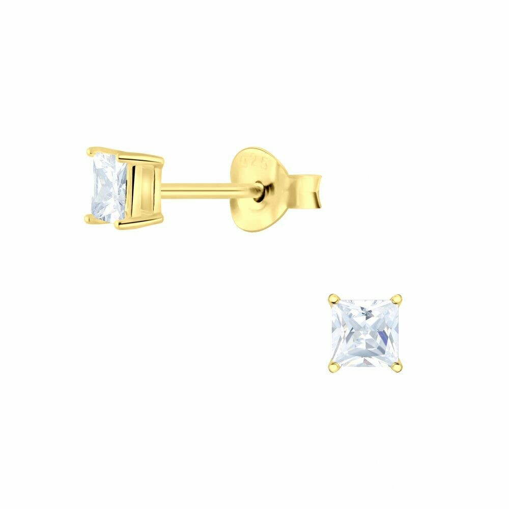 3mm Square Clear CZ Posts - Gold Plated Sterling Silver - P63-9
