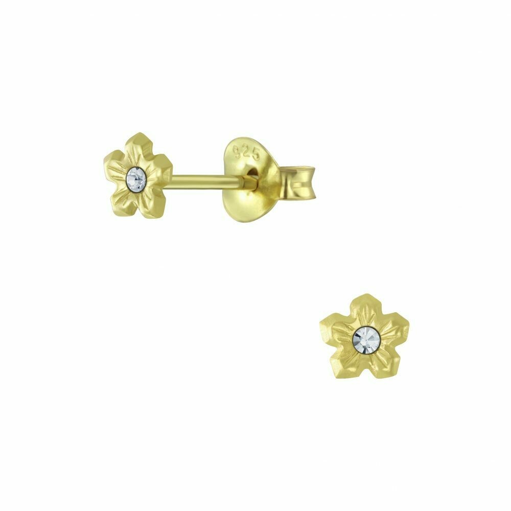 Tiny Flower Clear Crystal Center Posts - Gold Plated Sterling Silver - P63-15
