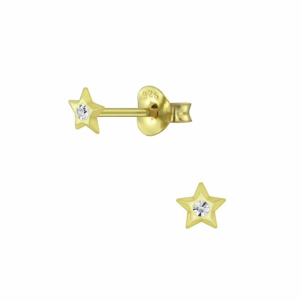 Tiny Star Clear Crystal Center Posts - Gold Plated Sterling Silver - P63-13