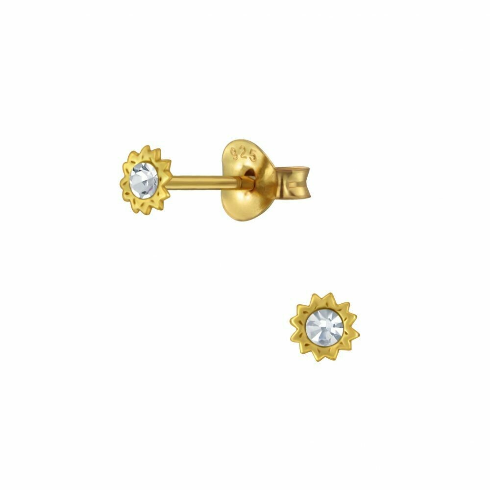 Tiny Clear Crystal Sun Posts - Gold Plated Sterling Silver - P63-19