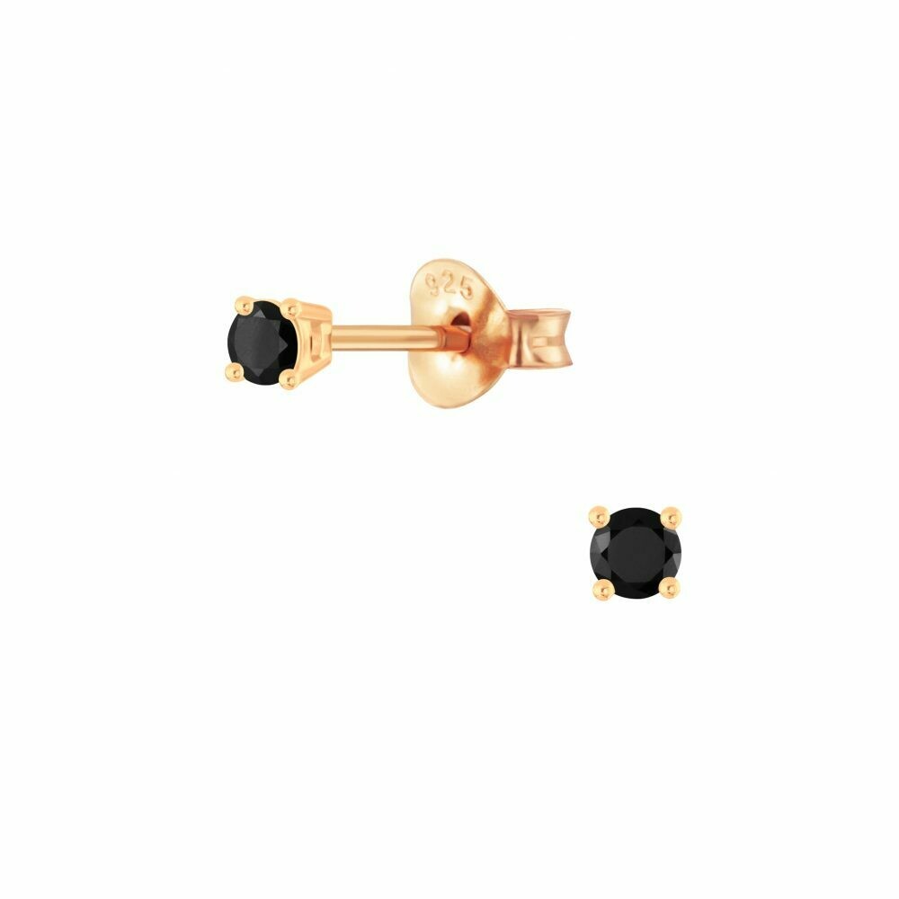 2mm Round Black CZ Posts - Rose Gold Plated Sterling Silver - P68-2