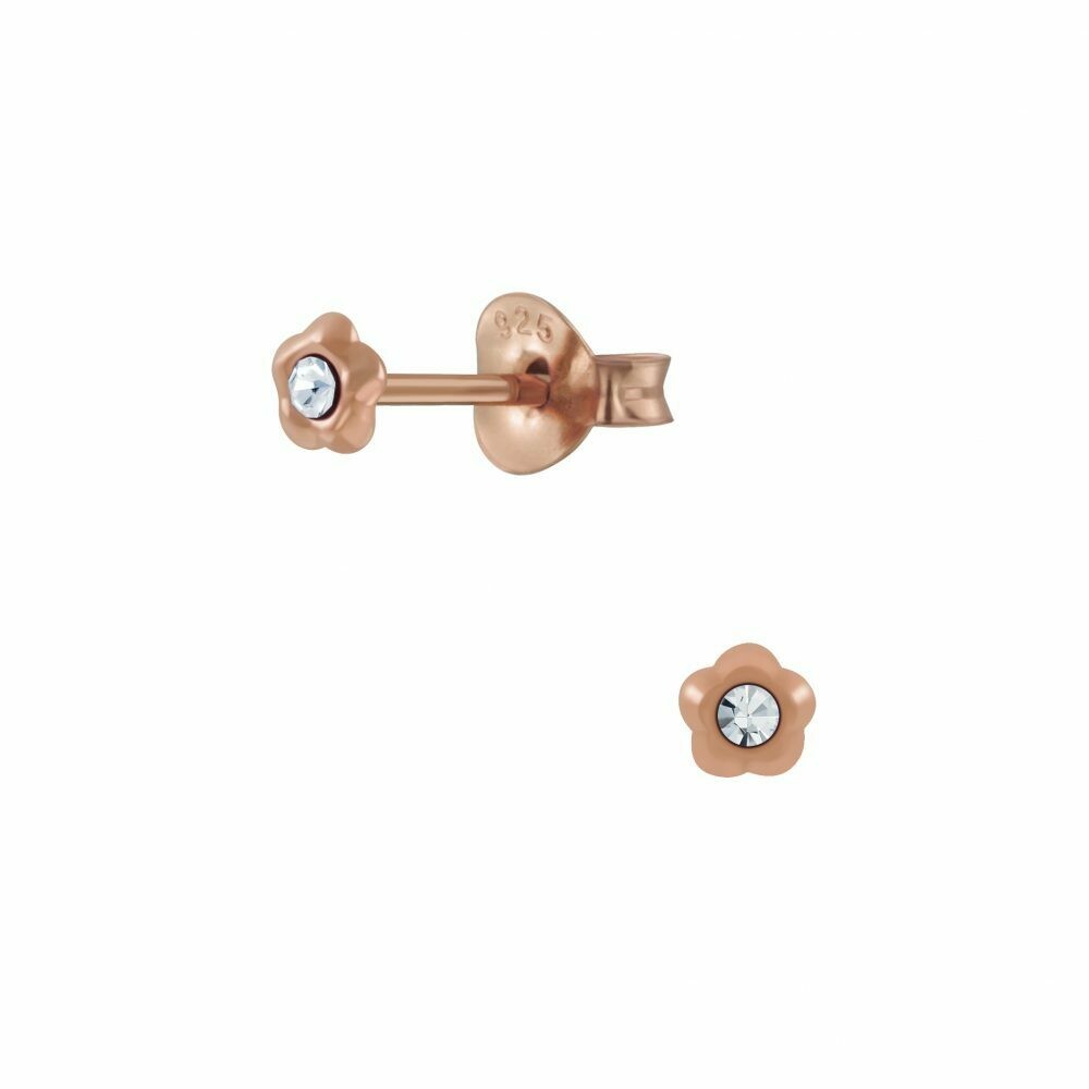 Tiny Crystal Flower Posts - Rose Gold Plated Sterling Silver - P68-17