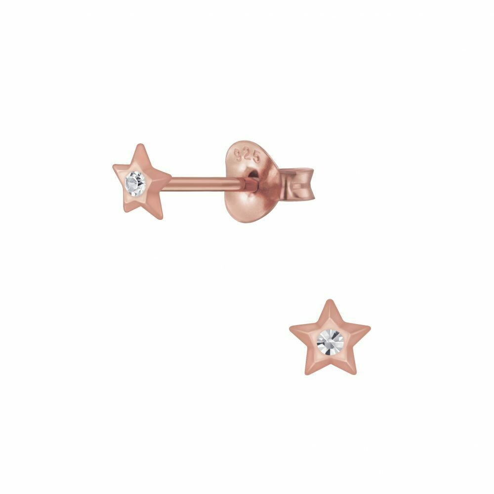 Tiny Crystal Star Posts - Rose Gold Plated Sterling Silver - P68-13