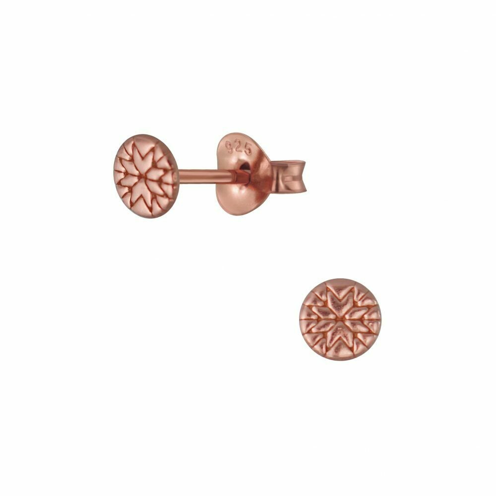 Tiny Floral Circle Posts - Rose Gold Plated Sterling Silver - P66-6