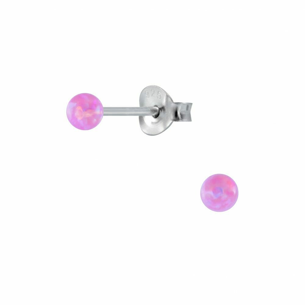 Pink Opalescent 3mm Ball Post - Sterling Silver - P75-3