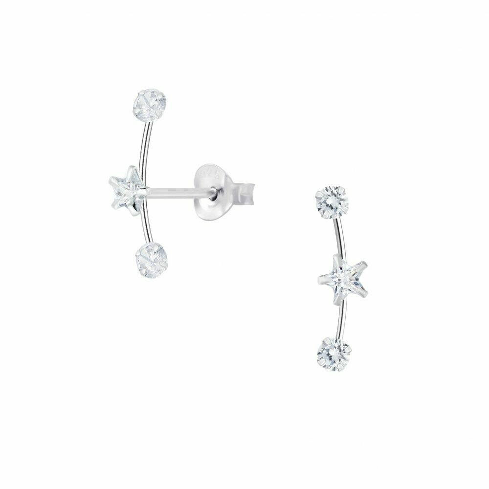 CZ Star + Circle Line Posts - Sterling Silver - P75-23