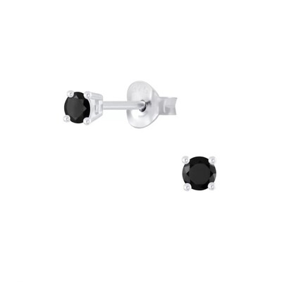 Sterling Silver 3mm Round Black Cubic Zirconia Posts - P23-13