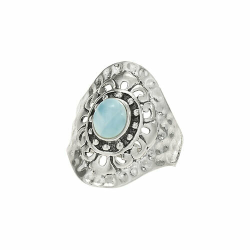 Sterling Silver Larimar Hammered Ring  - RTM3622
