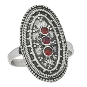 Sterling Silver Triple Garnet Shield Ring -RTM3996