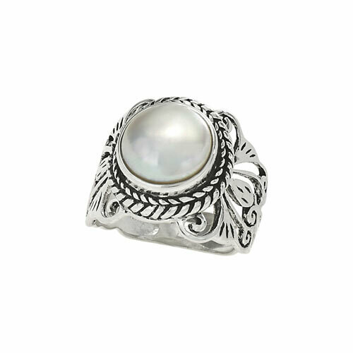 Sterling Silver Wide Ornate Pearl Ring - RTM3631