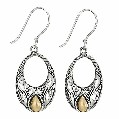 Sterling Silver with Gold Ornate Oval Earrings - ETM4140